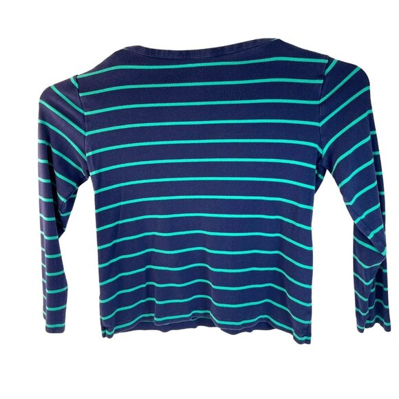 Lands End  Large Navy/Green Cotton Striped Long Sleeve Shirt 16c - Picture 2 of 8